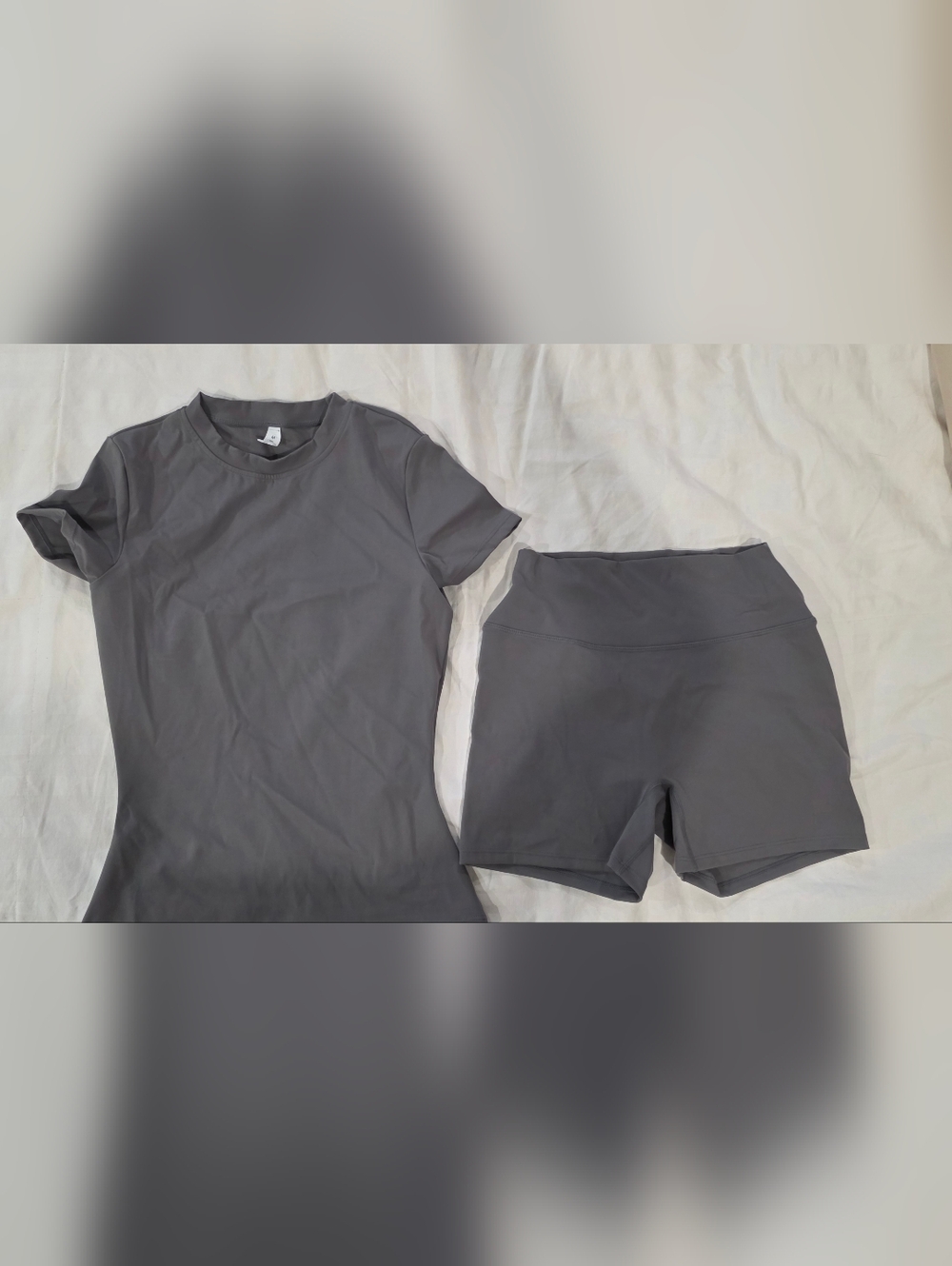 Gray Active Tee and High-Waist Bike Shorts Set Nwot